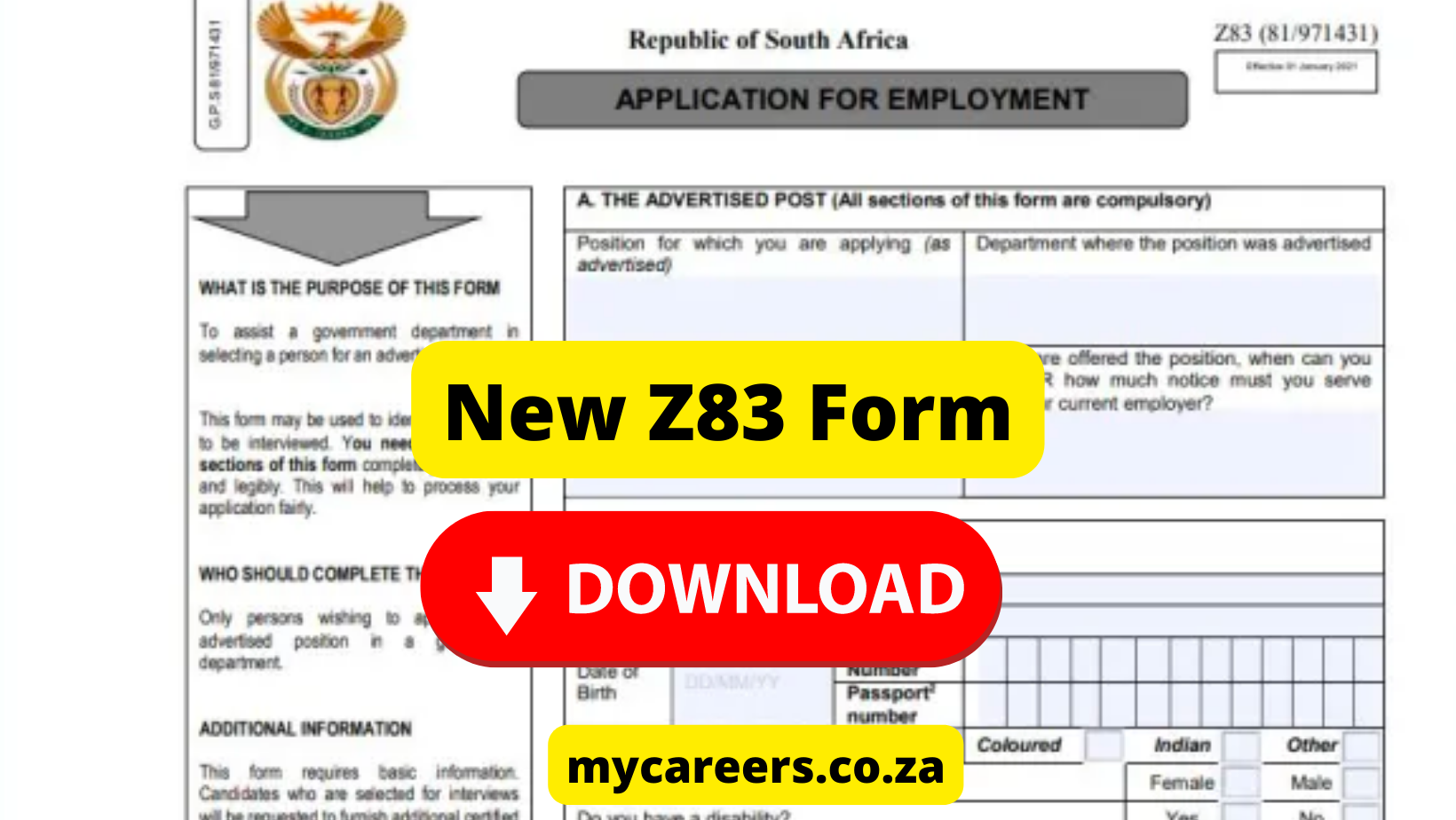 z83 form official document Mycareers.co.za