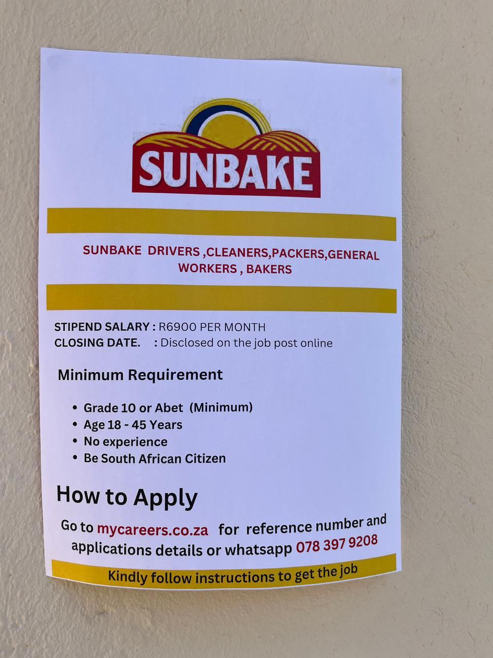 sunbake jobs hiring