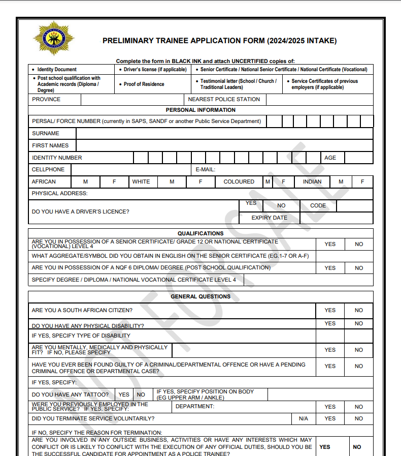 SAPS Preliminary Trainee Application (2024/2025) Mycareers.co.za