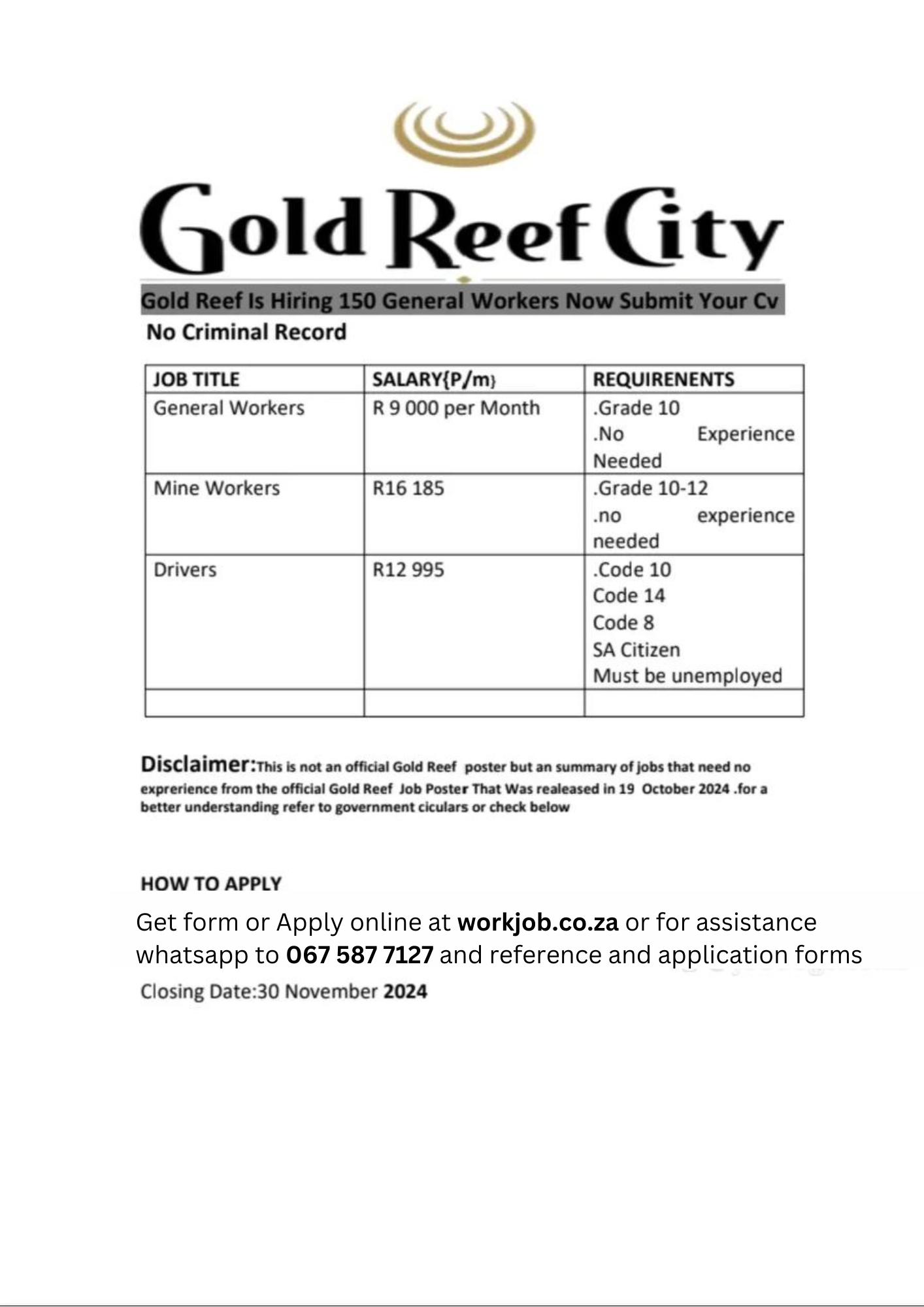 gold reef city jobs