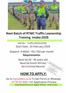 RTMC Traffic Leanership intake 2025